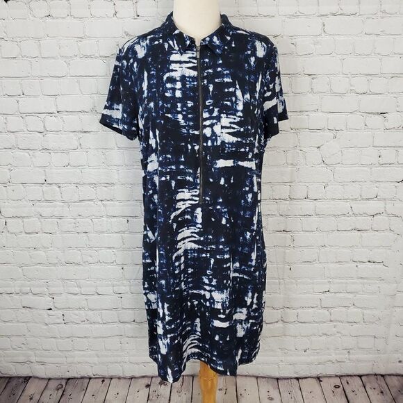 WILLOW & THREAD 𝅺Short Sleeve Front Zip Dress Blue - Picture 1 of 5